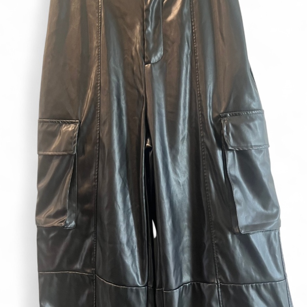 Fashion Nova Shiny Black Cargo Wide Leg Pants - Picture 9 of 13